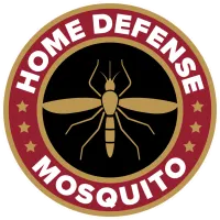 A red and gold logo for home defense mosquito.