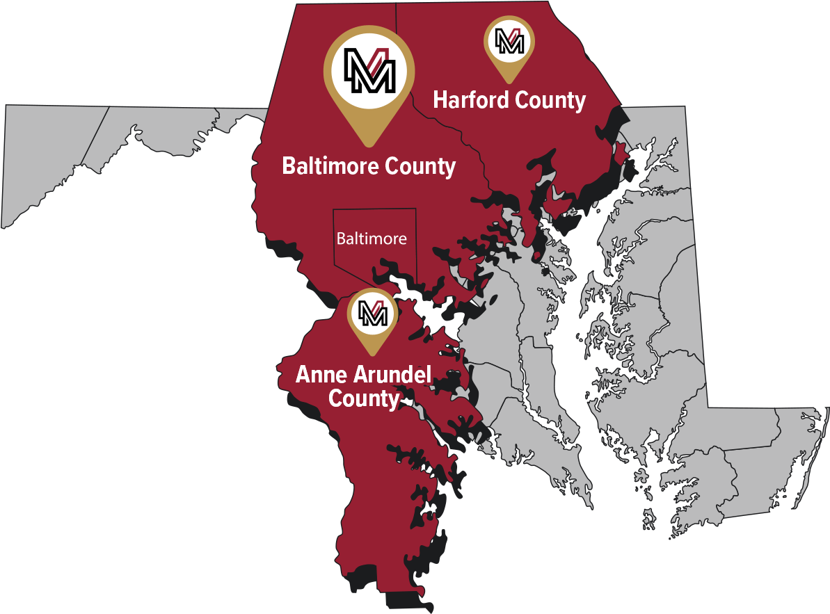 A map of baltimore county with the location of harford county highlighted.